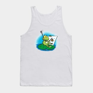 Cute funny green frog cartoon illustration Tank Top